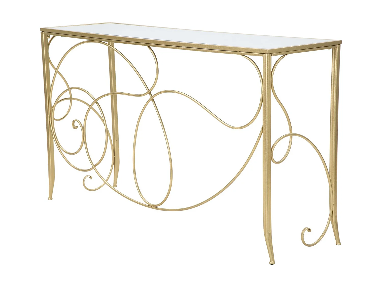 Consolle in metallo dorata con piano in vetro a specchio cm 140x40x80