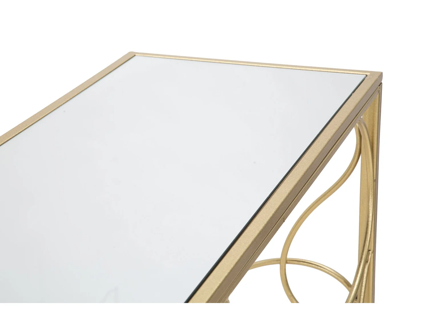 Consolle in metallo dorata con piano in vetro a specchio cm 140x40x80