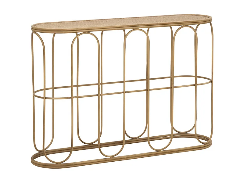 Consola de metal estilo boho chic con superficie de ratán Samui