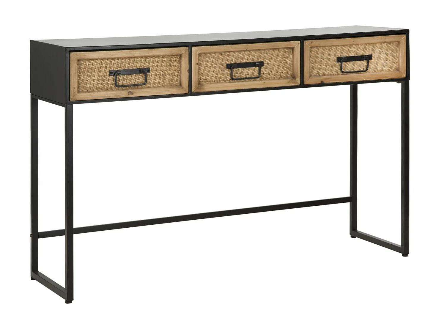 Consolle con 3 cassetti in legno e metallo marrone e nera cm 120x35x78