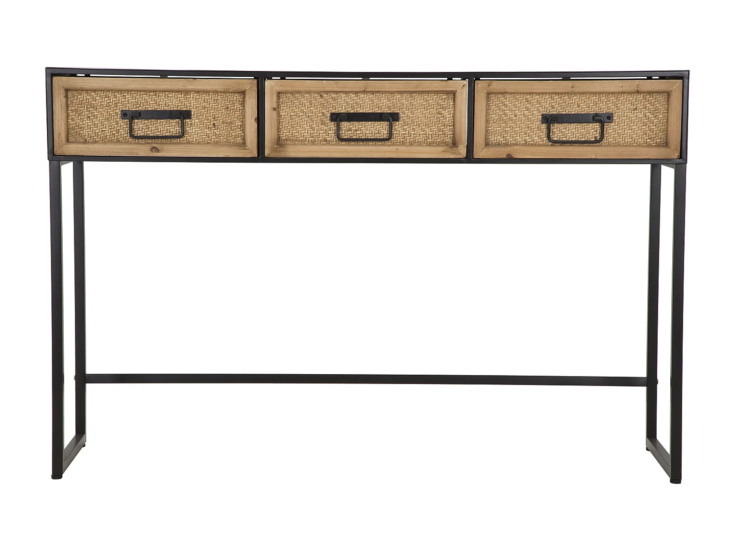 Consolle con 3 cassetti in legno e metallo marrone e nera cm 120x35x78