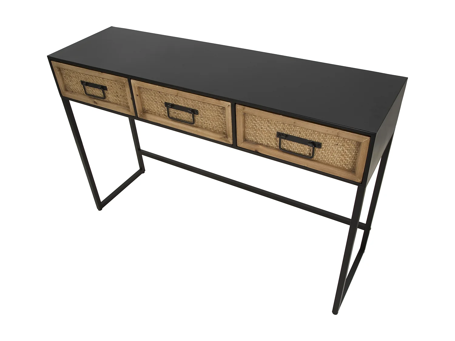 Consolle con 3 cassetti in legno e metallo marrone e nera cm 120x35x78