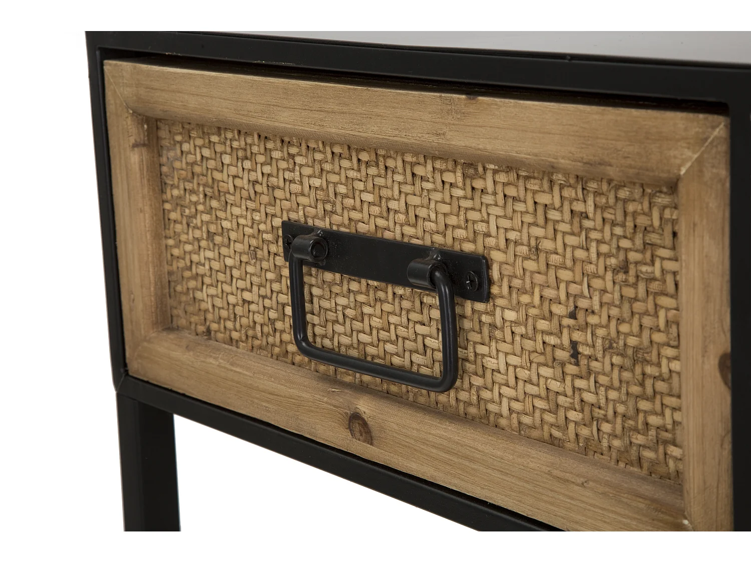 Consolle con 3 cassetti in legno e metallo marrone e nera cm 120x35x78