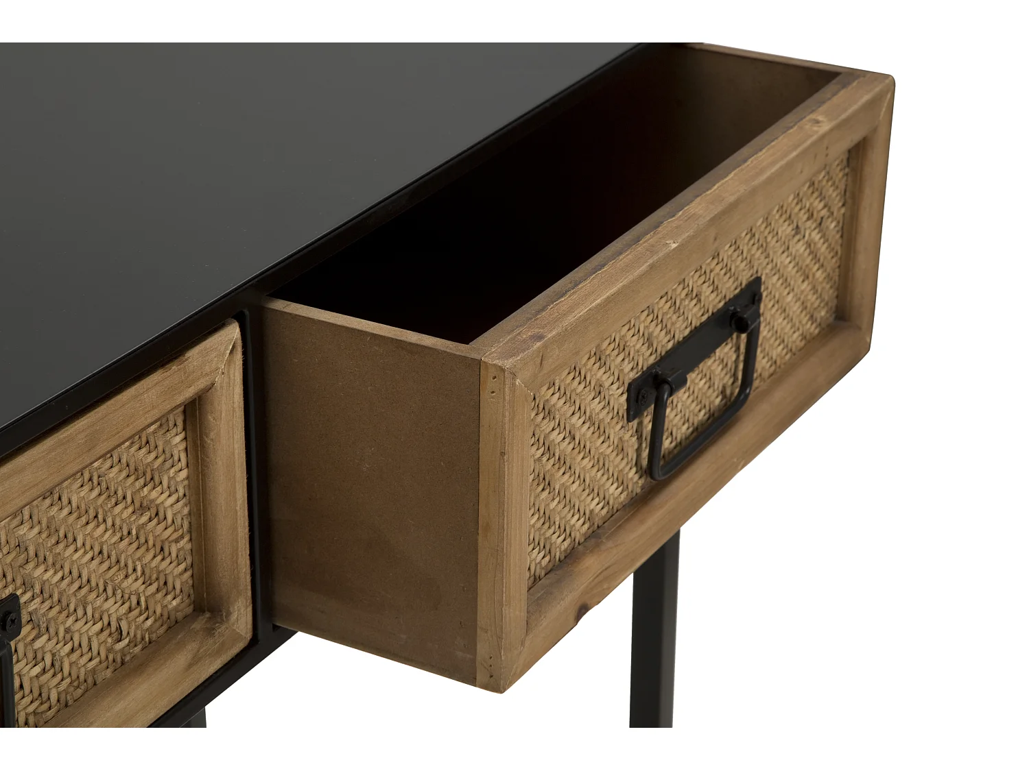 Consolle con 3 cassetti in legno e metallo marrone e nera cm 120x35x78