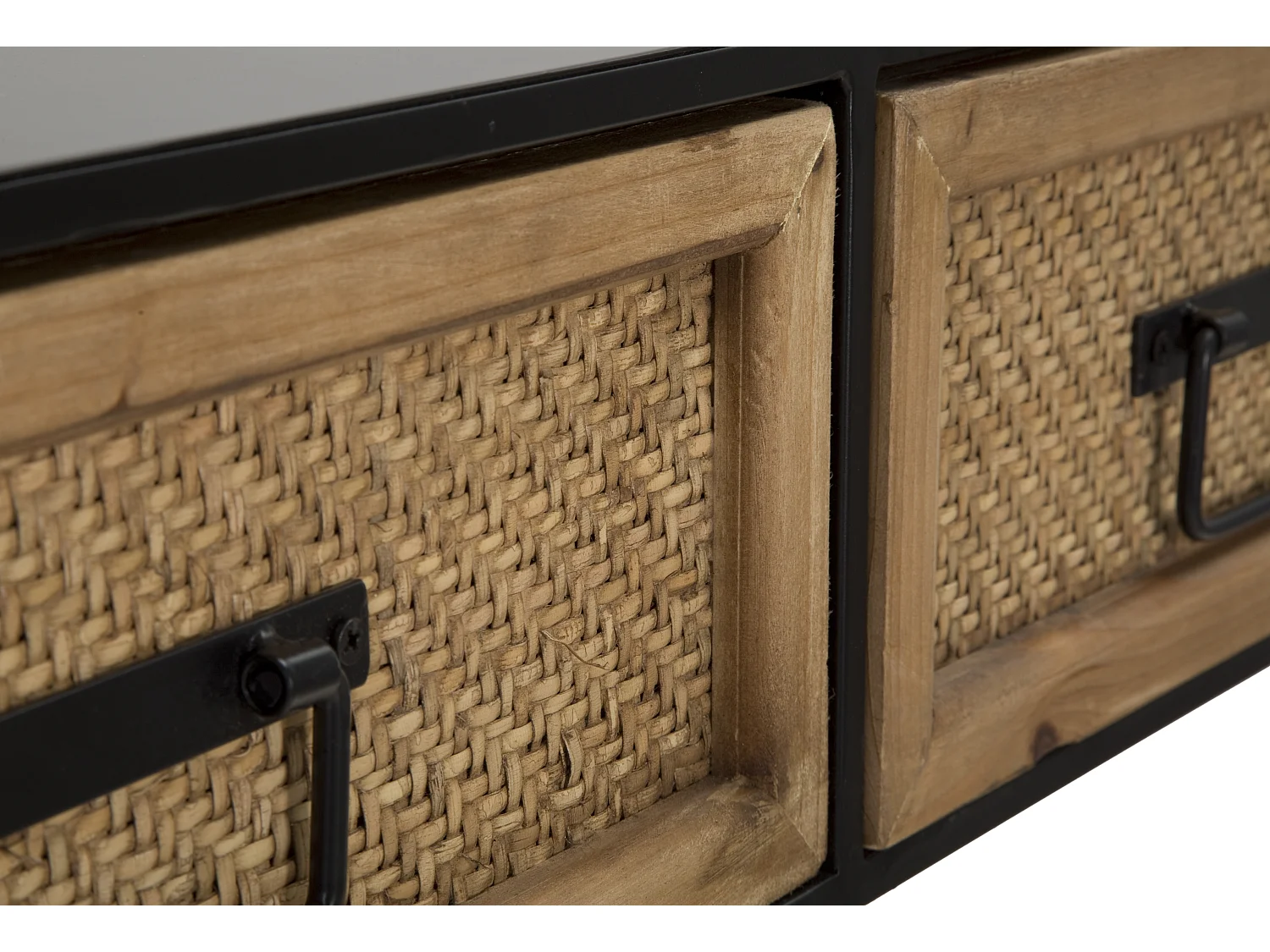 Consolle con 3 cassetti in legno e metallo marrone e nera cm 120x35x78