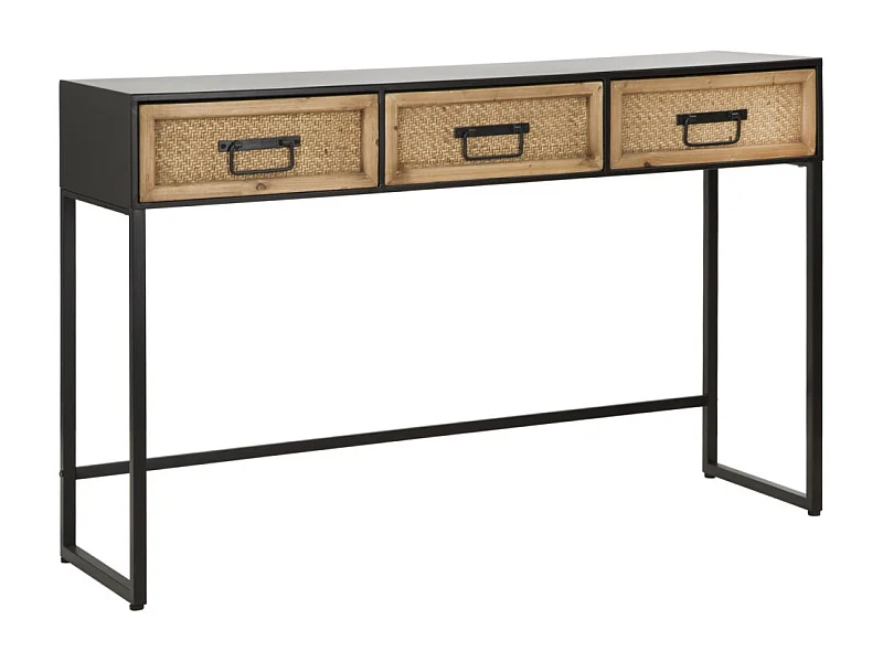 Console 3 Tiroirs Design "Hanoï" 120cm Naturel & Noir