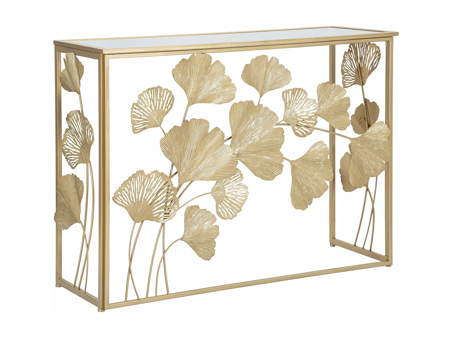 Consolle in metallo dorata con piano specchio cm 108x36,5x80