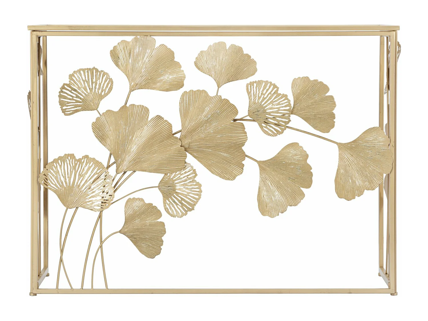 Consolle in metallo dorata con piano specchio cm 108x36,5x80