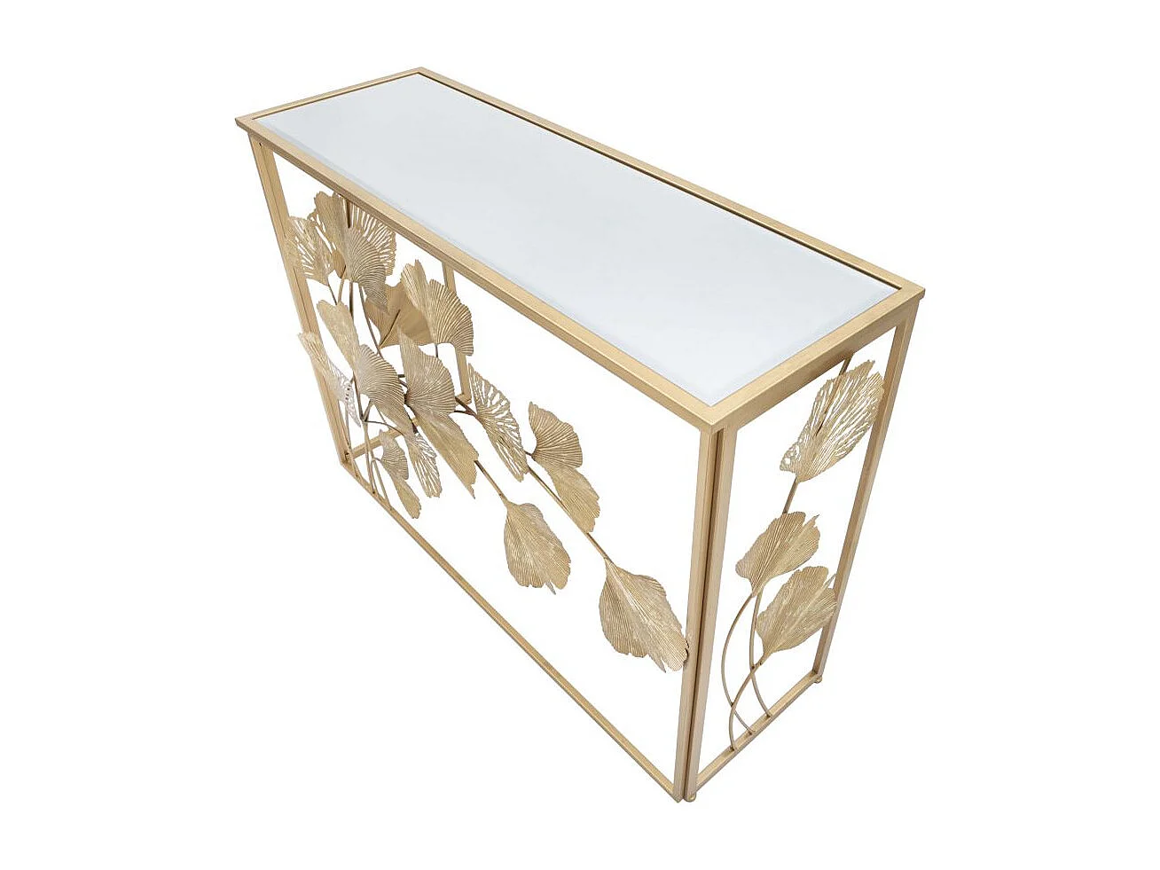 Consolle in metallo dorata con piano specchio cm 108x36,5x80