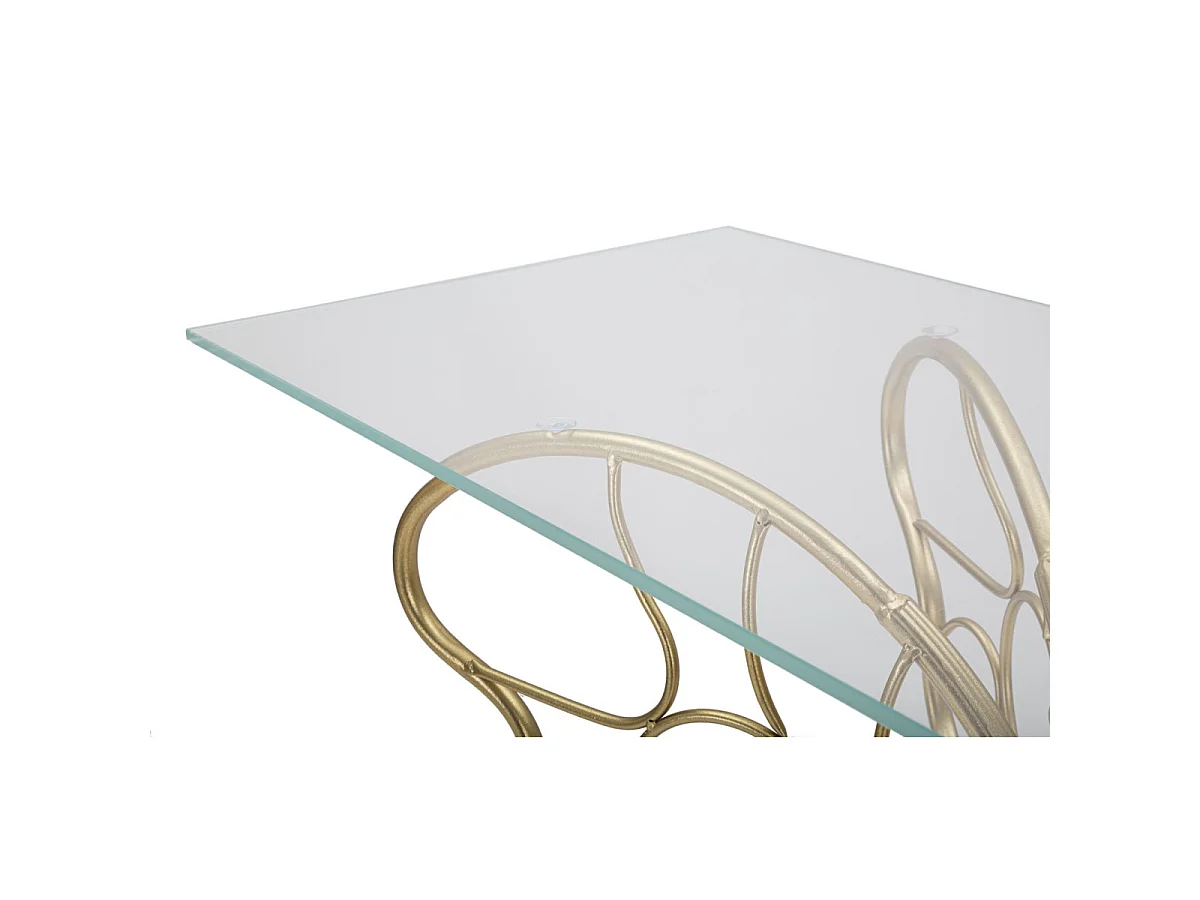 Konsolentisch Schmetterling aus Metall goldfarben mit Glasplatte 110x40x76 cm