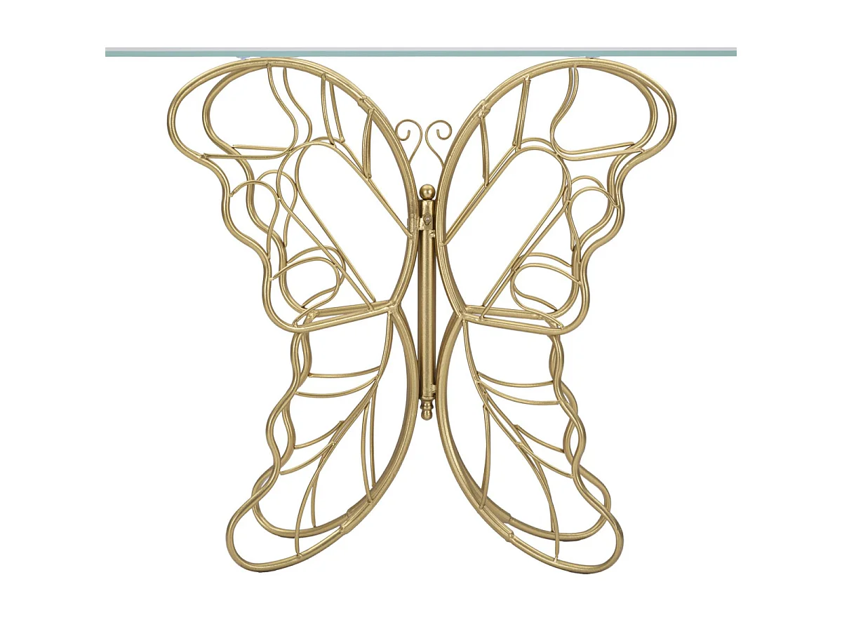 Konsolentisch Schmetterling aus Metall goldfarben mit Glasplatte 110x40x76 cm