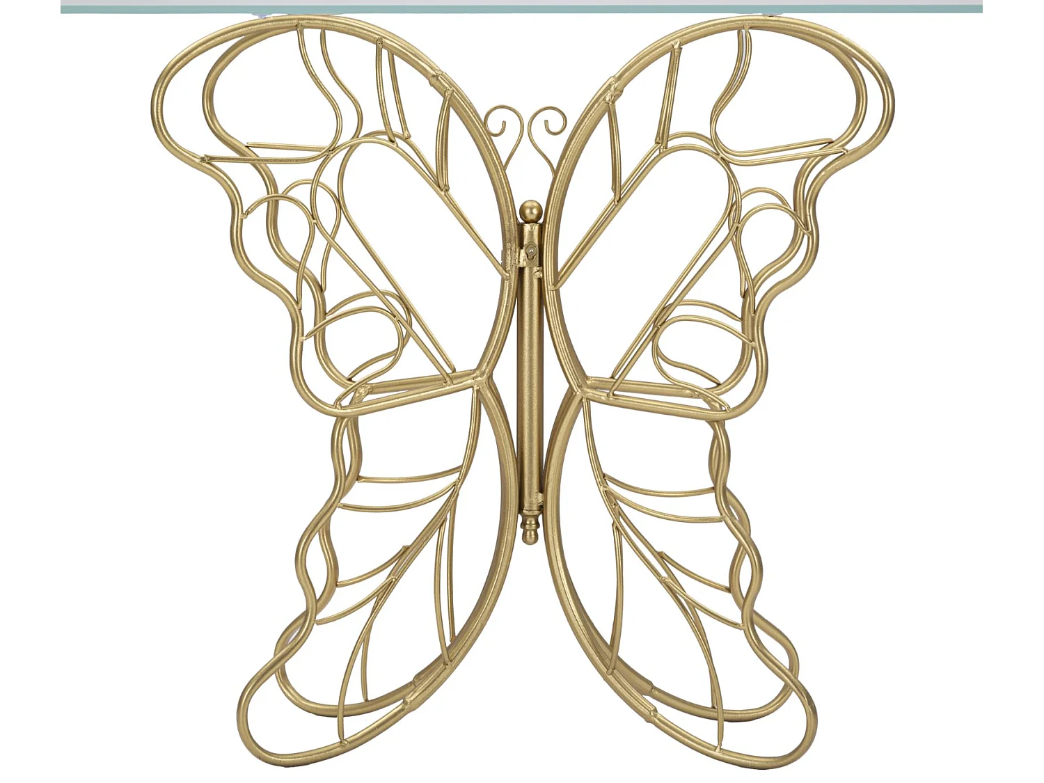 Konsolentisch Schmetterling aus Metall goldfarben mit Glasplatte 110x40x76 cm