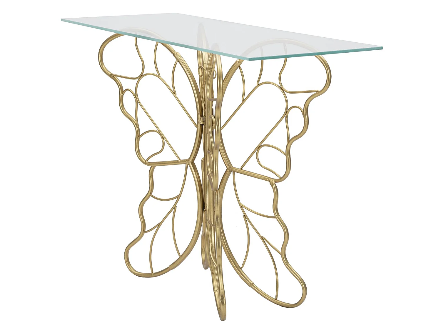 Konsolentisch Schmetterling aus Metall goldfarben mit Glasplatte 110x40x76 cm
