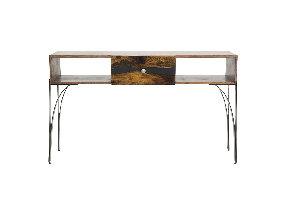 Konsolentisch aus Holz braun mit Schublade 130x40x80 cm