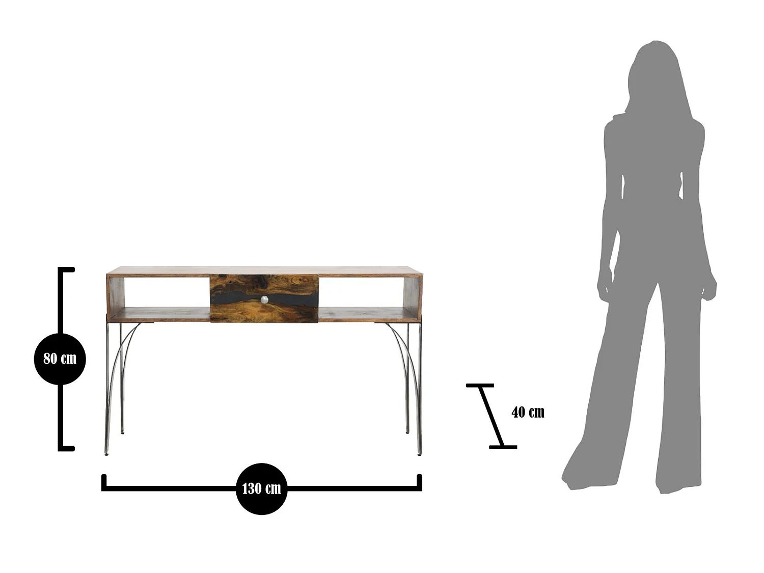 Konsolentisch aus Holz braun mit Schublade 130x40x80 cm