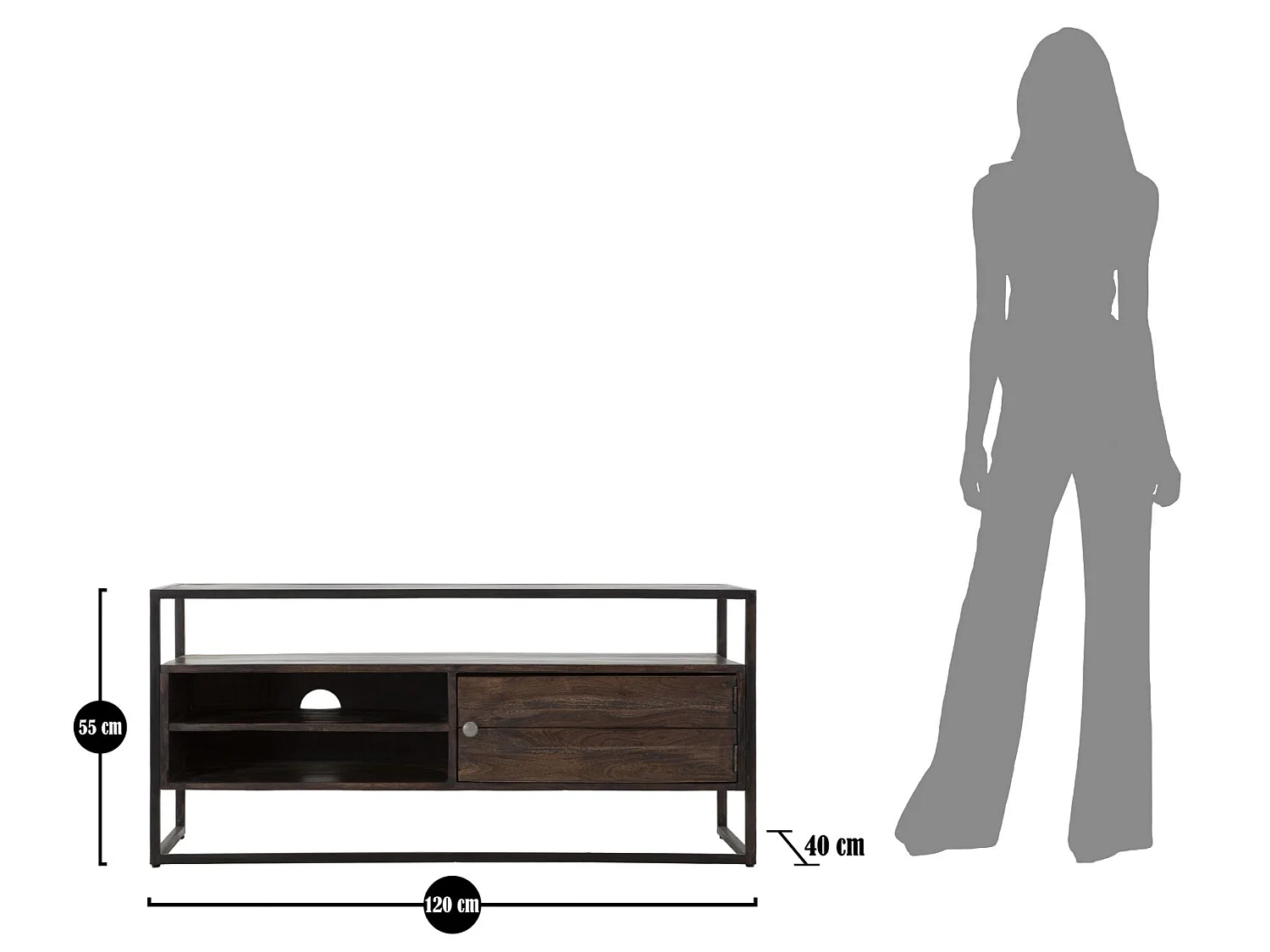 TV-Möbel aus Holz braun mit Ablagen und Tür 120x40x55 cm
