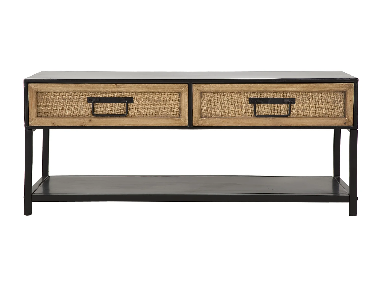 Meuble TV 2 Tiroirs "Hanoï" 95cm Naturel & Noir