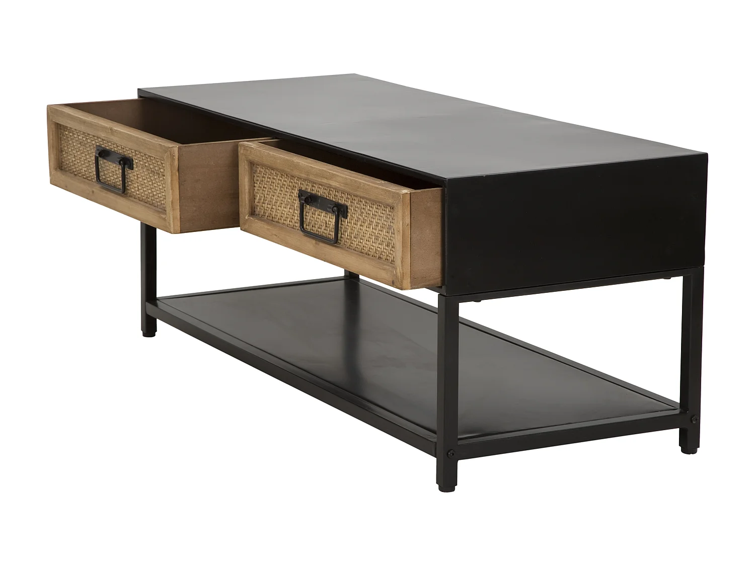 Meuble TV 2 Tiroirs "Hanoï" 95cm Naturel & Noir