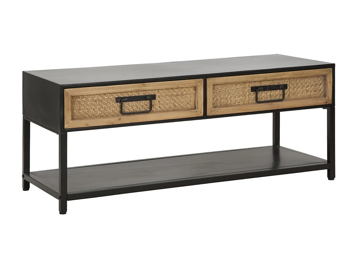 Meuble TV 2 Tiroirs "Hanoï" 95cm Naturel & Noir