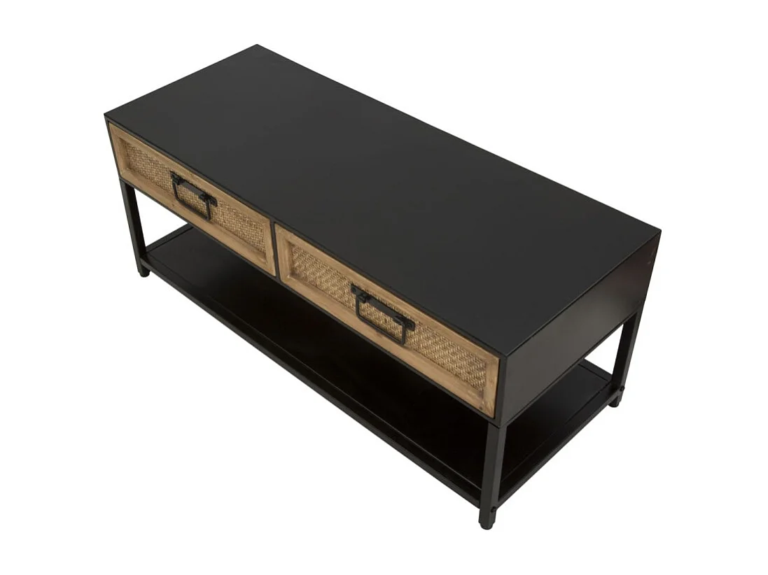 Meuble TV 2 Tiroirs "Hanoï" 95cm Naturel & Noir