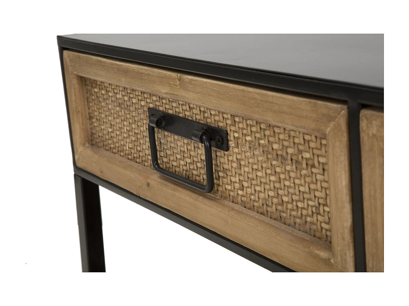 Meuble TV 2 Tiroirs "Hanoï" 95cm Naturel & Noir