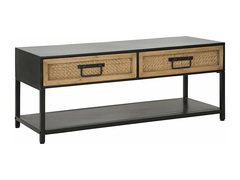 Meuble TV 2 Tiroirs "Hanoï" 95cm Naturel & Noir