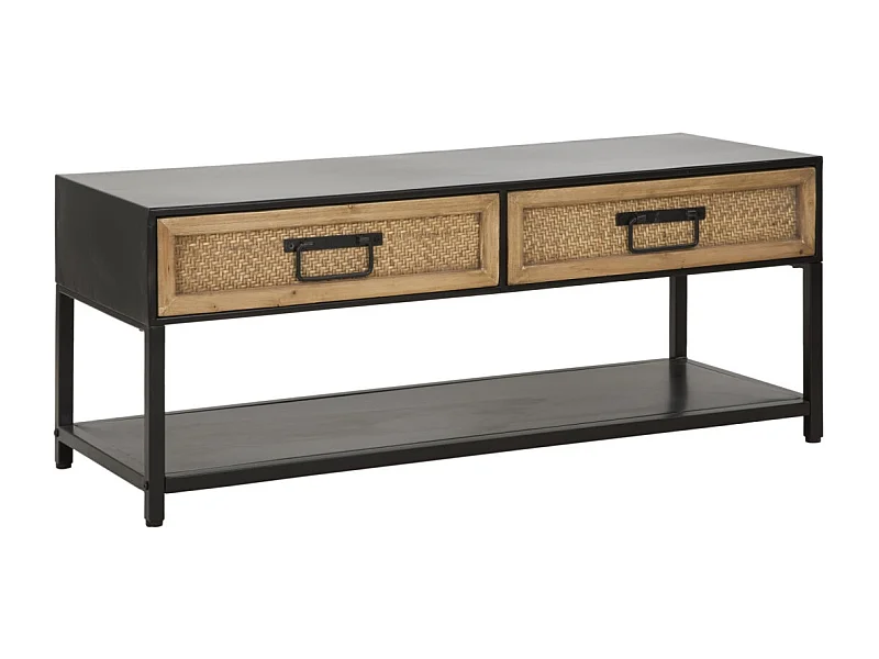 Meuble TV 2 Tiroirs "Hanoï" 95cm Naturel & Noir