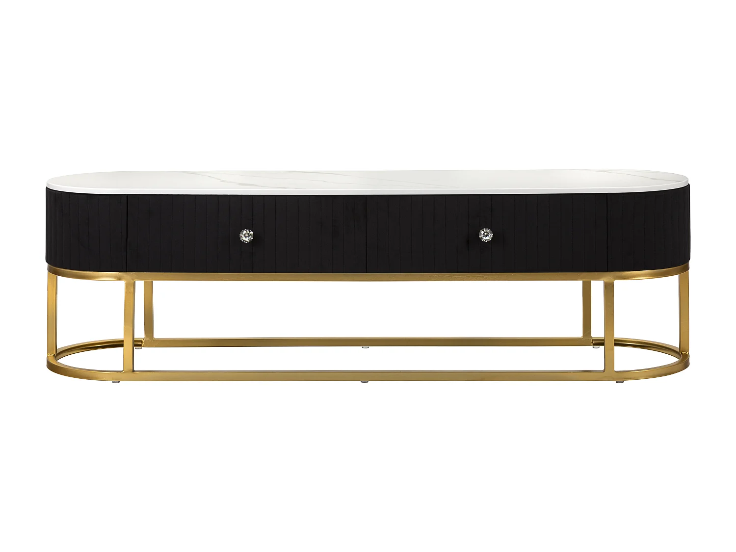 Meuble TV 2 Tiroirs Effet Marbre "Montpellier" 150cm Noir & Or