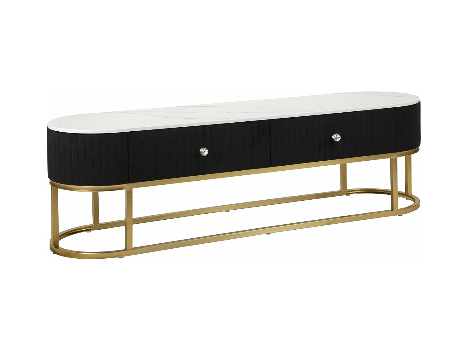 Meuble TV en métal, tissu bois doré noir et blanc, 150x42x45 cm