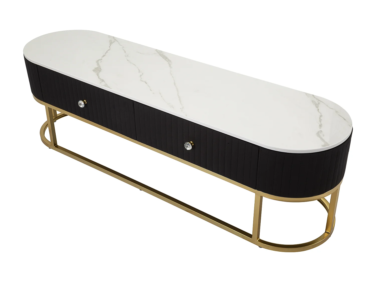 Meuble TV 2 Tiroirs Effet Marbre "Montpellier" 150cm Noir & Or