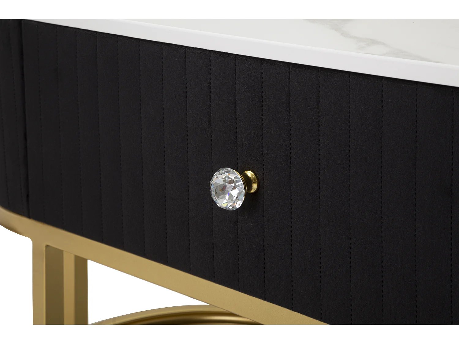 Meuble TV 2 Tiroirs Effet Marbre "Montpellier" 150cm Noir & Or