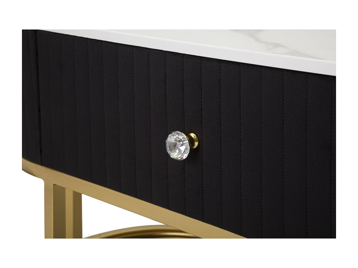 Meuble TV 2 Tiroirs Effet Marbre "Montpellier" 150cm Noir & Or