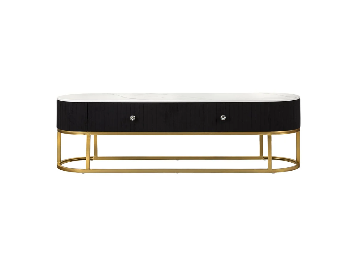 TV-Möbel aus Metall, Stoff und Holz goldfarben, schwarz, weiß 150x42x45 cm