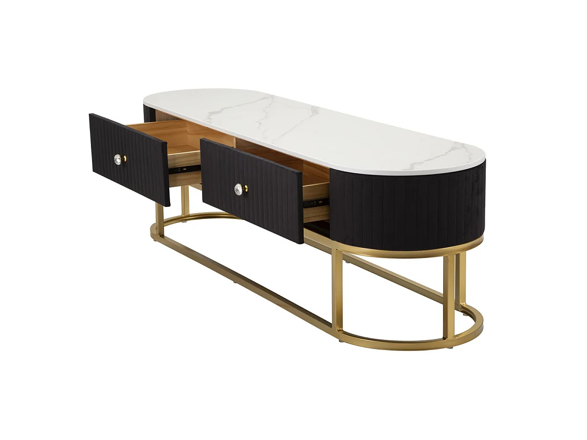 TV-Möbel aus Metall, Stoff und Holz goldfarben, schwarz, weiß 150x42x45 cm