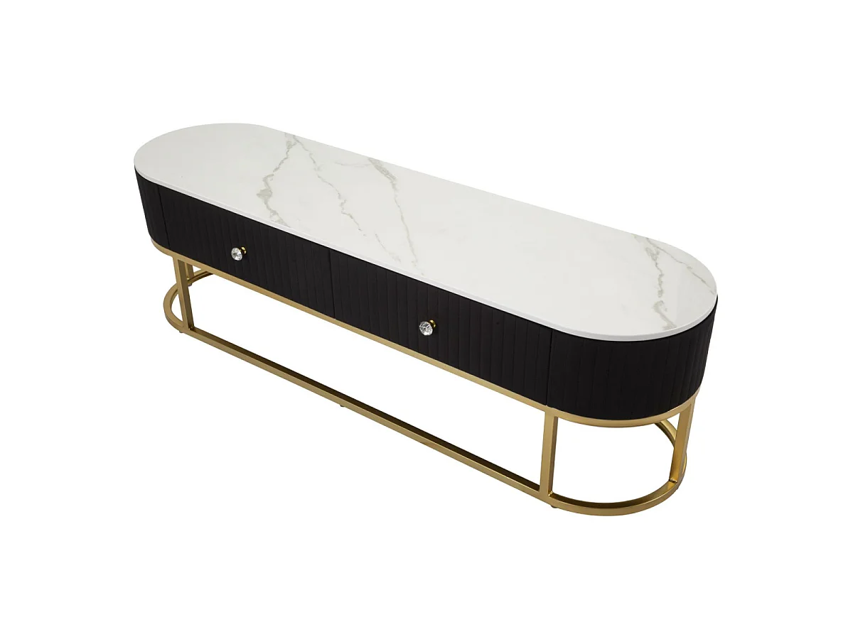 TV-Möbel aus Metall, Stoff und Holz goldfarben, schwarz, weiß 150x42x45 cm