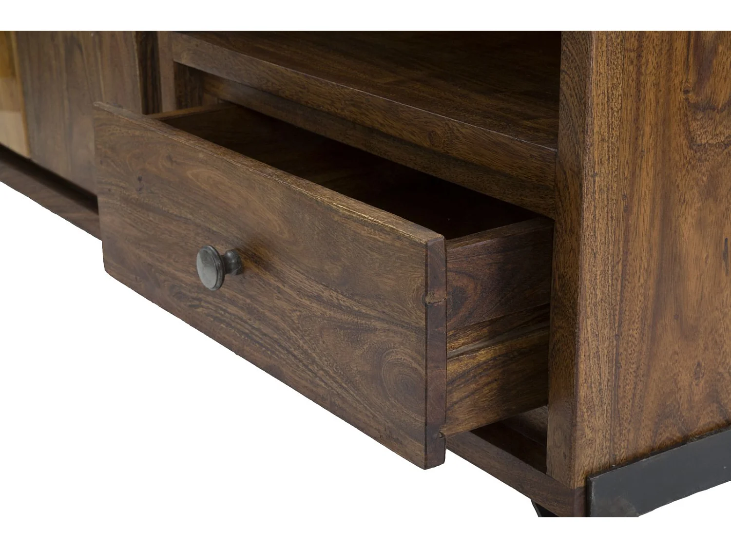 Meuble TV en bois marron avec 2 tiroirs et porte 175x40x60 cm
