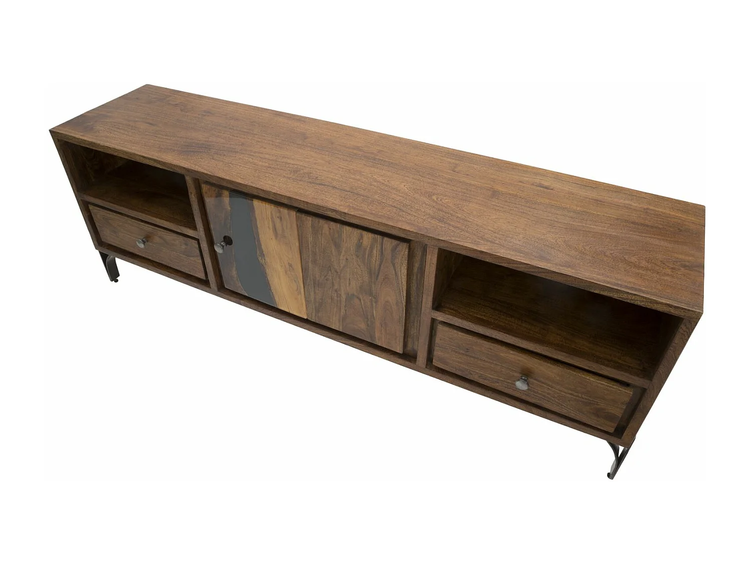 Meuble TV en bois marron avec 2 tiroirs et porte 175x40x60 cm