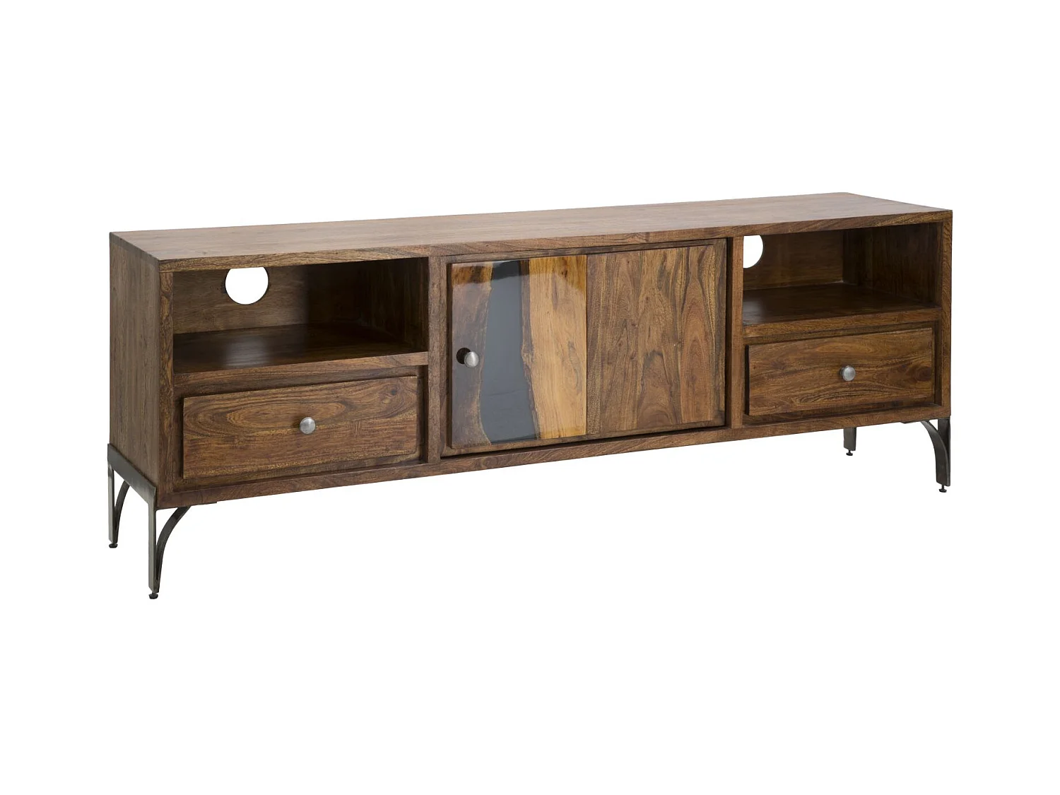Meuble TV en bois marron avec 2 tiroirs et porte 175x40x60 cm