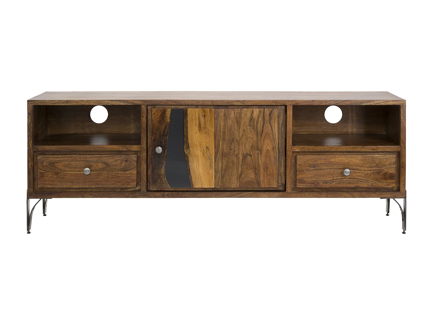 Meuble TV en bois marron avec 2 tiroirs et porte 175x40x60 cm