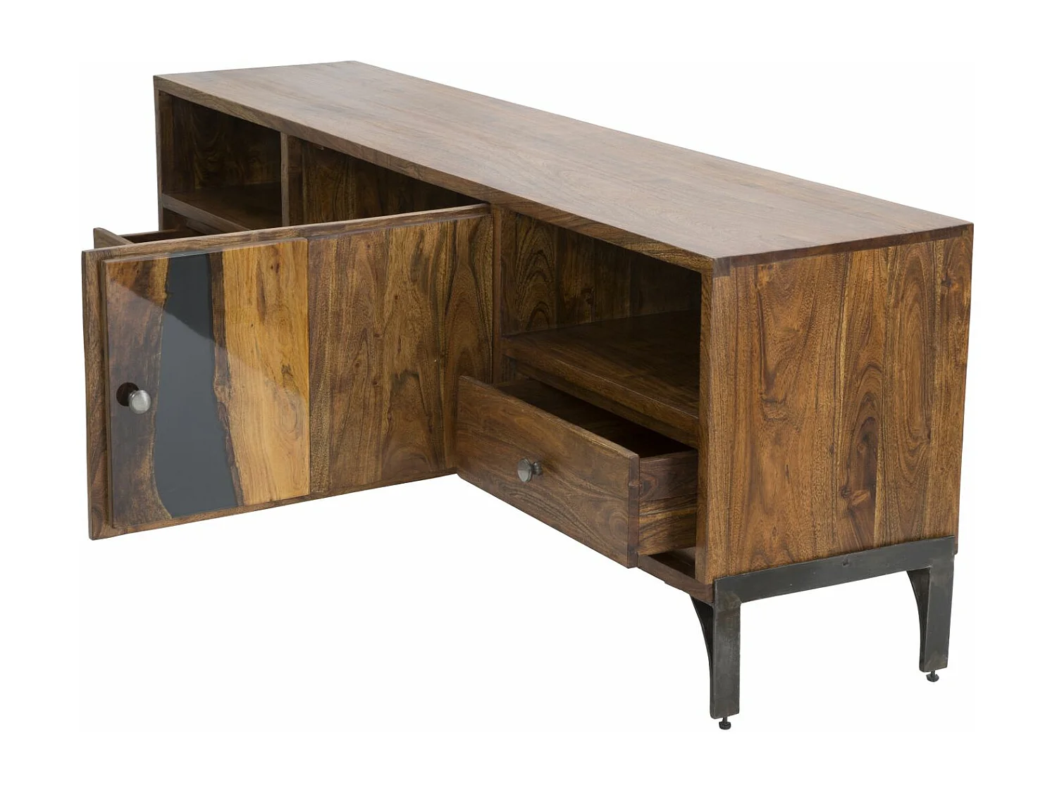 Meuble TV en bois marron avec 2 tiroirs et porte 175x40x60 cm