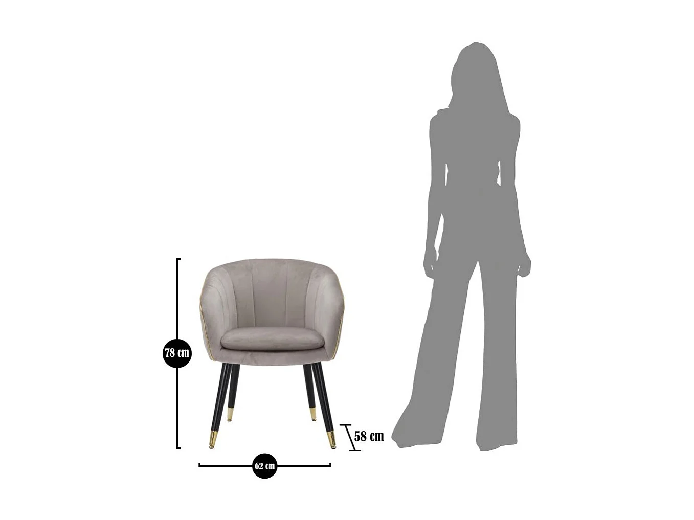 Fauteuil Design en Tissu "Paris" 78cm Gris