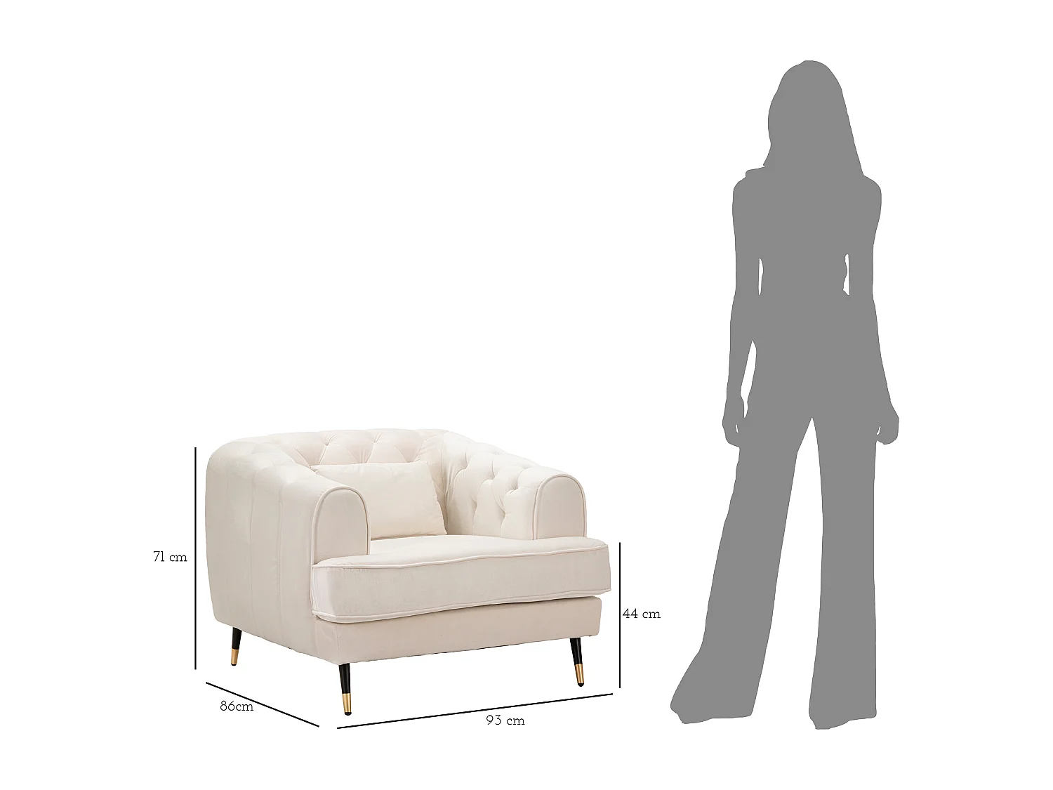 Fauteuil en polyester beige et pieds en bois et métal cm 93x86x71