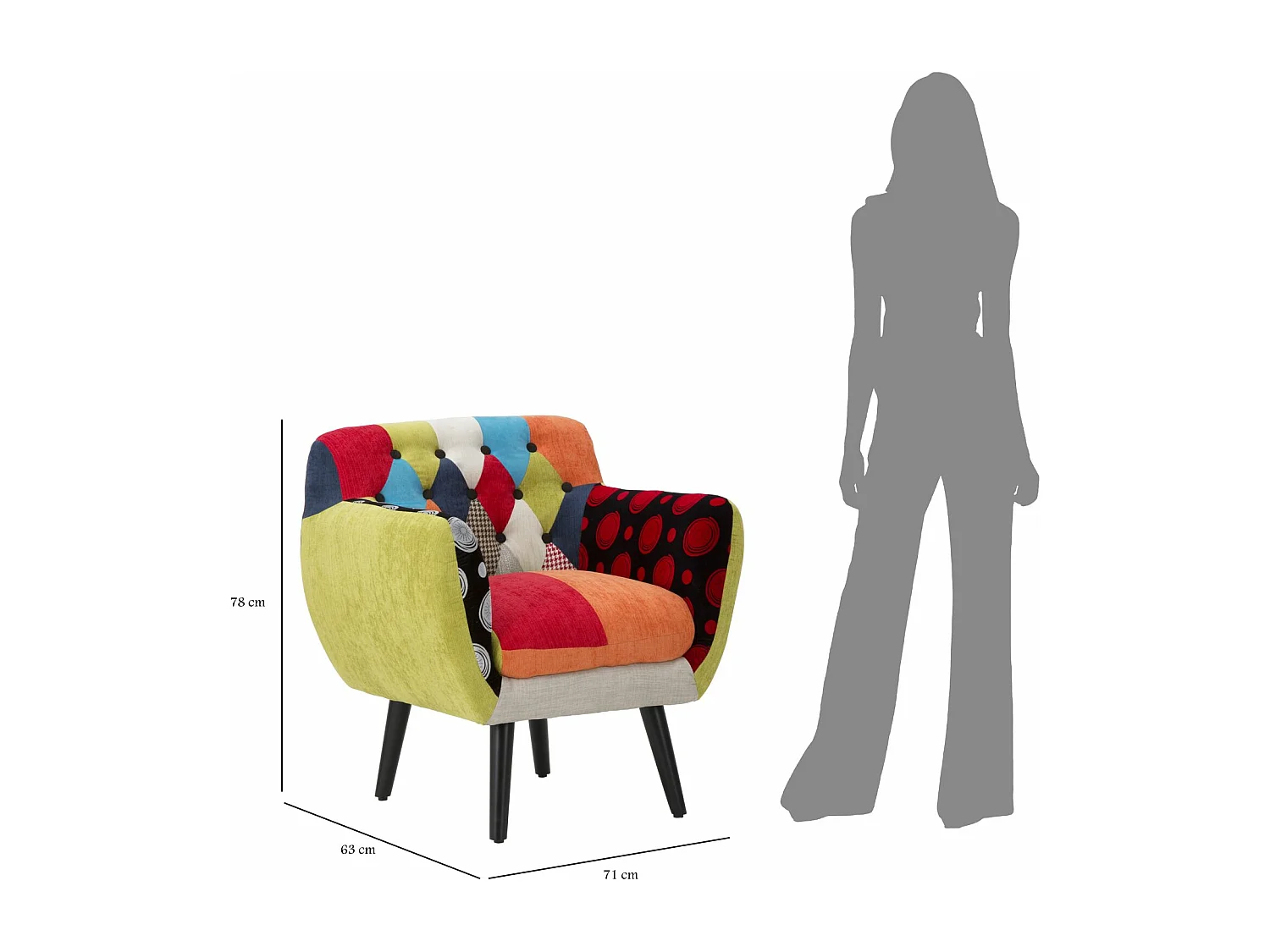 Fauteuil Design Patchwork "Impérial" 78cm Multicolore