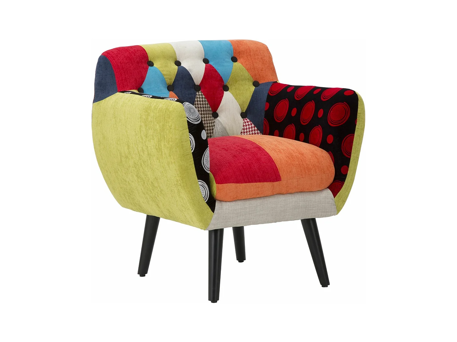 Fauteuil en bois et tissu patchwork multicolore cm 71x63x78