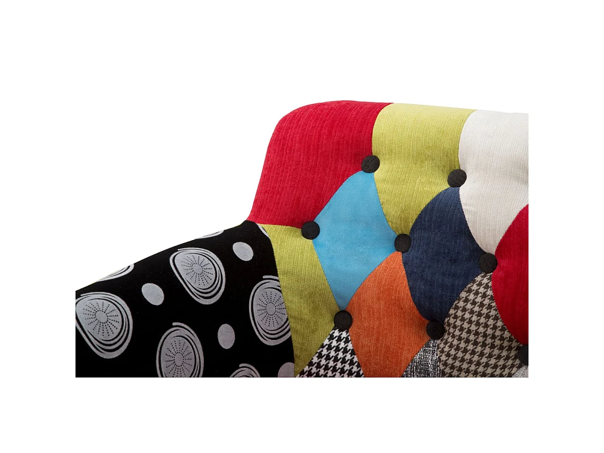 Imperial-Sessel aus Holz und Patchwork-Stoff, Industriestil, 71 x 63 x 78 cm, ergonomischer Sitz – Möbelaccessoires