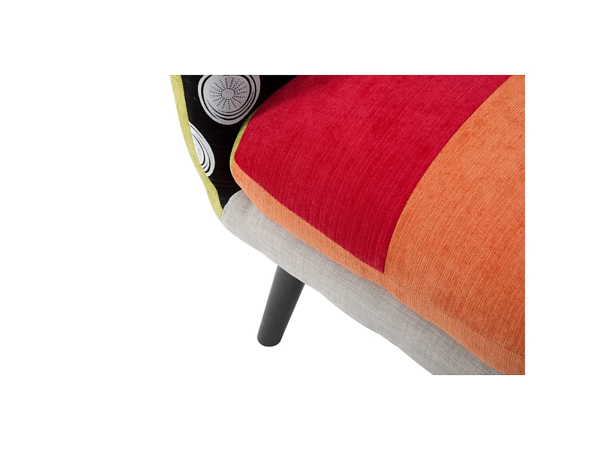 Imperial-Sessel aus Holz und Patchwork-Stoff, Industriestil, 71 x 63 x 78 cm, ergonomischer Sitz – Möbelaccessoires