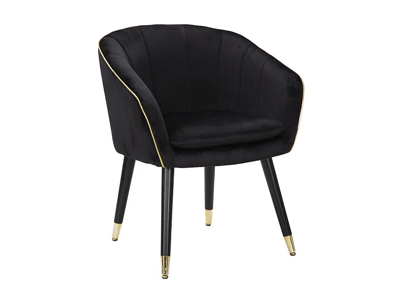 Zwarte stoffen fauteuil met gouden accenten, 62x58x78 cm