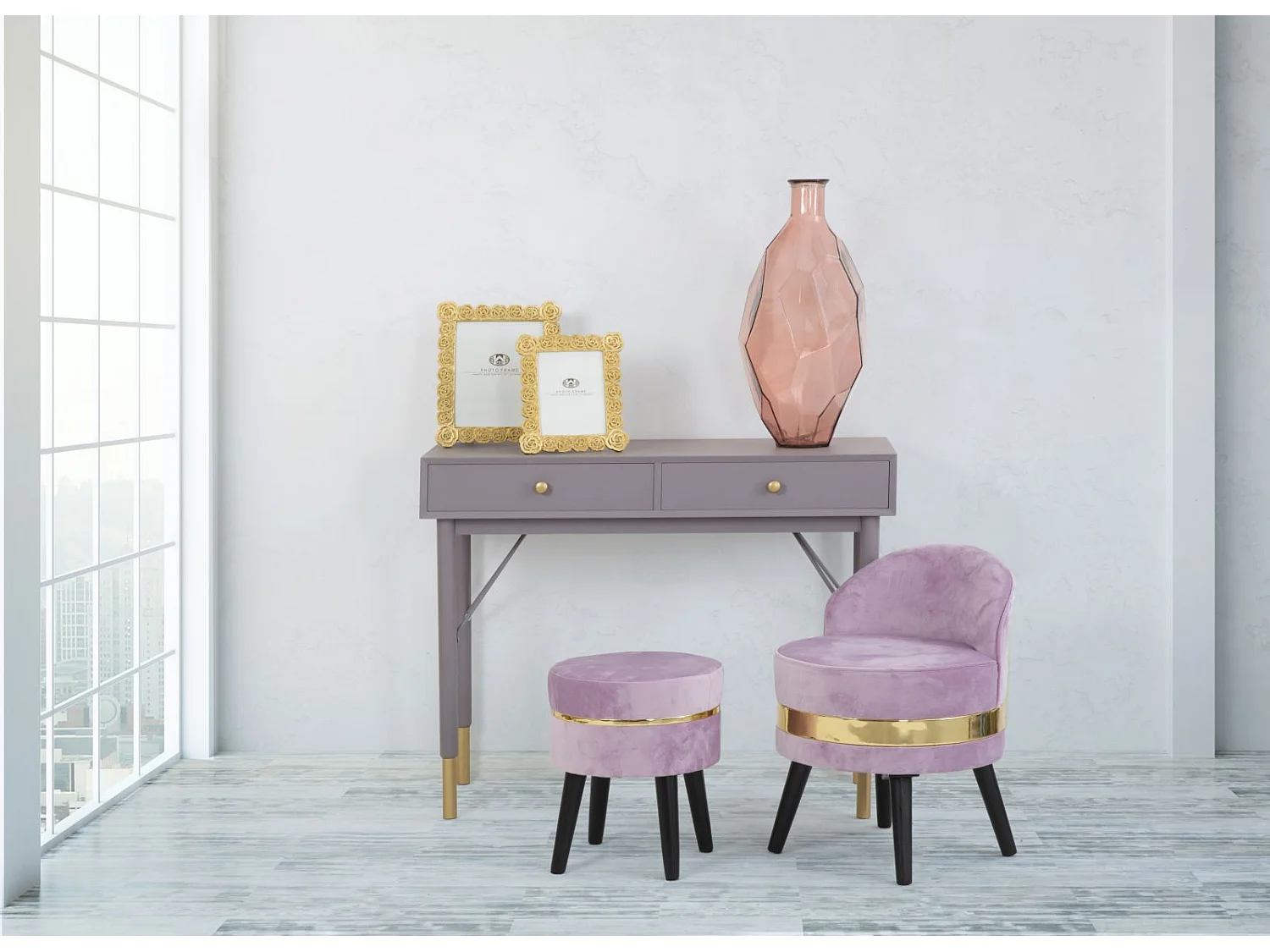 Sedia mini con schienale in tessuto rosa Ø cm 45x62