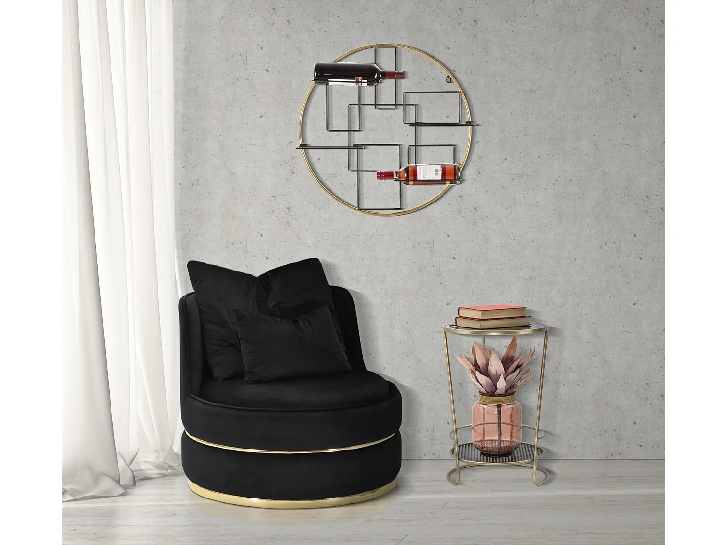 Fauteuil en Velours Design "Paris" 84cm Noir & Or