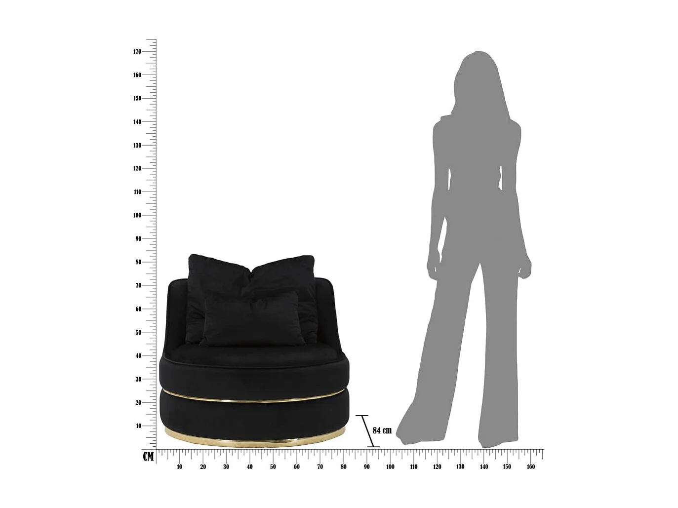 Fauteuil en Velours Design "Paris" 84cm Noir & Or